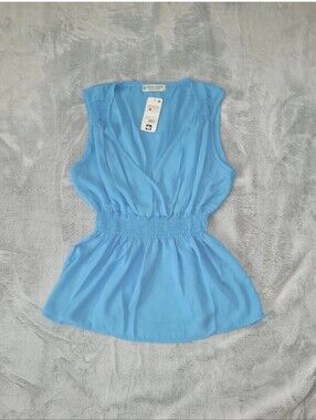 Jon & Anna Womens Medium Empire Waist Smocked Blue Blouse Top Coquette Romantic